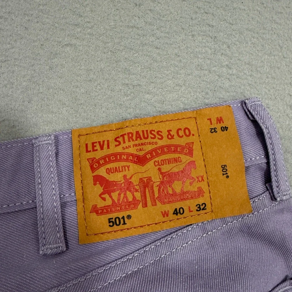 Levis 501xx Original Straight Fit Twill Jeans Mens 40x32 Purple Denim Button Fly